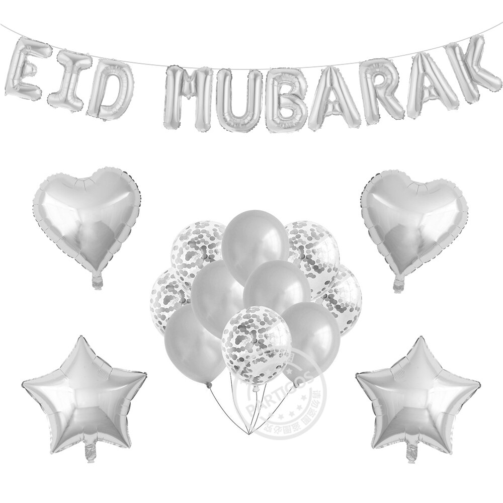 24 stk/sæt 16 tommer eid mubarak balloner ramadan dekoration rosenguld konfetti balloner til muslimske festlige festdekorationer: 24 stk sølv sæt