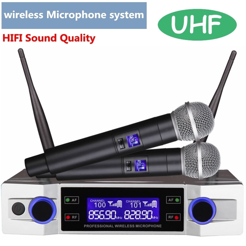 UHF Draadloze Karaoke Microfoon Systeem LCD Display met Dual Handheld Microfoon voor Party KTV