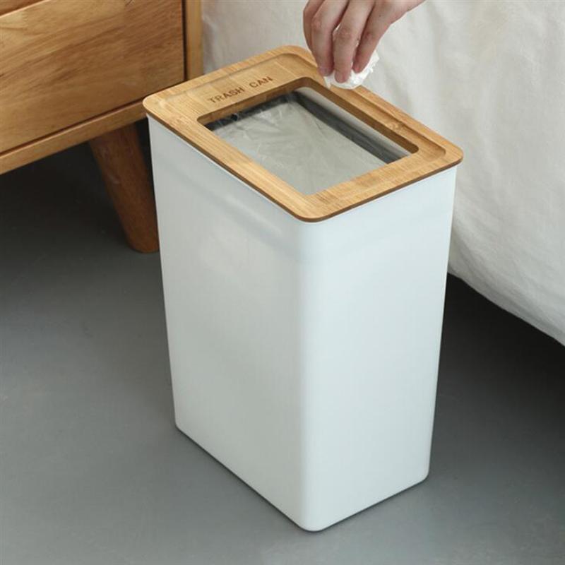 Minimalista cubos de basura práctica contenedor de residuos de madera tapa residuos cesto cocina baño cesta para basura con tapa de madera