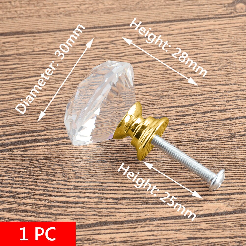 Crystal Glass Knobs Cabinet Handles Silver Crystal Cupboard Pulls Drawer Knobs Kitchen Furniture Handle Hardware: Gold 30mm