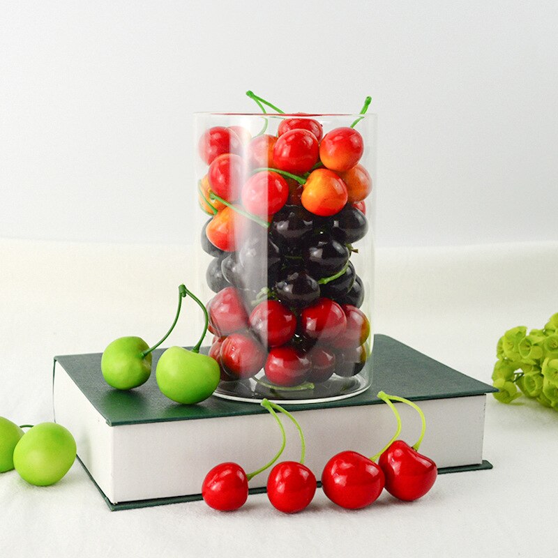 2 capsulesv 3pcs hoge Kunstmatige Nep Simulatie Cherry Model Ornament Craft Fotografie props Kerst Raamdecoratie