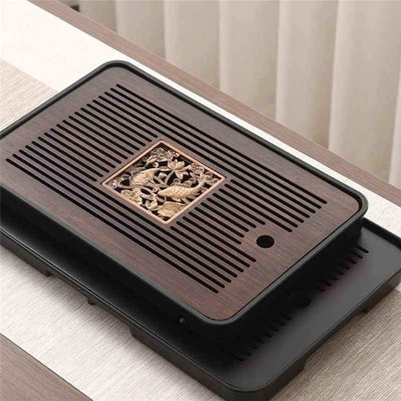 ABGE-bandeja de té de bambú, platos portátiles, ceremonia del té rectangular, mesa de té Chaban, drenaje de doble uso, almacenamiento de agua: Amarillo limón