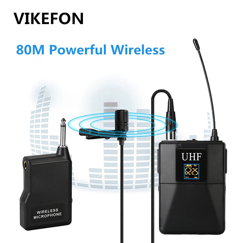 VIKEFON Professionele UHF Draadloze Microfoon Systeem Lavalier Revers Microfoon Ontvanger + Zender voor Camcorder Recorder Microfoon