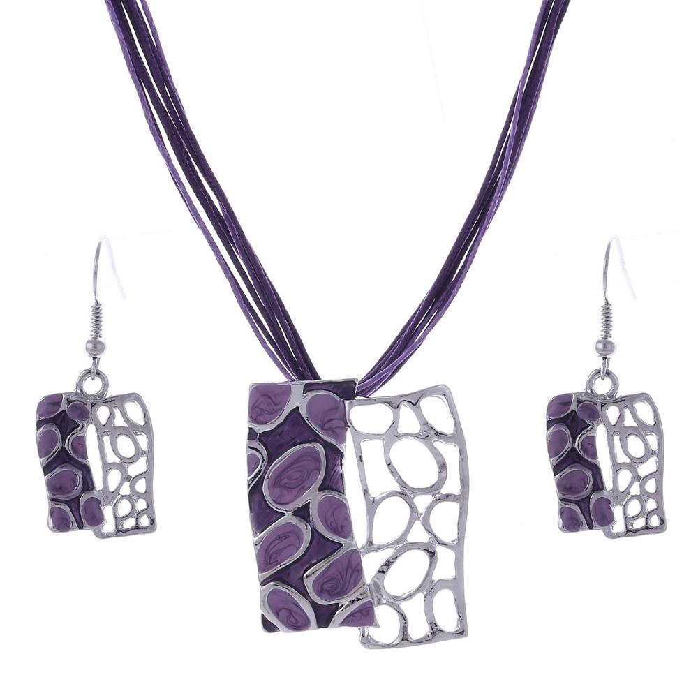 Emalje smykke sæt delikat læder reb vedhæng geometri choker halskæde øreringe sæt boho smykke sæt: F814
