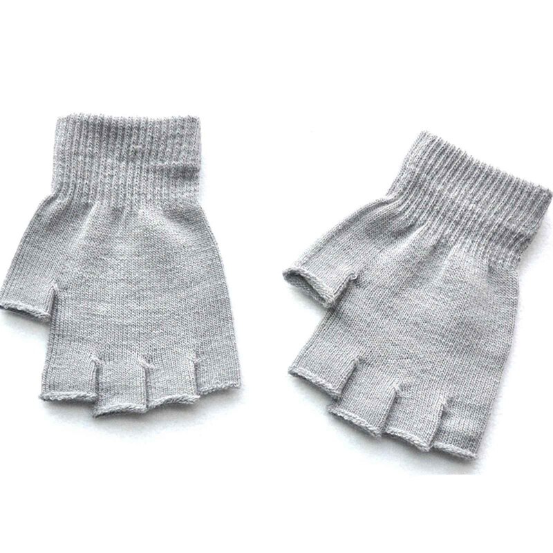 Kids Knitted Fingerless Gloves Autumn Winter Outdoor Stretch Elastic Warm Half Finger Students Cycling Gloves: LGY