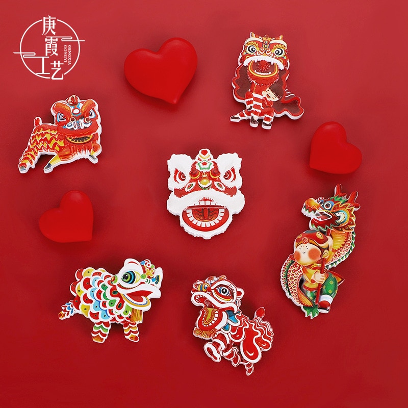 Chinese Style Cute Fridge Magnet Decor The Bride and Groom Magnet Wedding Decoration Chinese Dragon Dances Lion Year