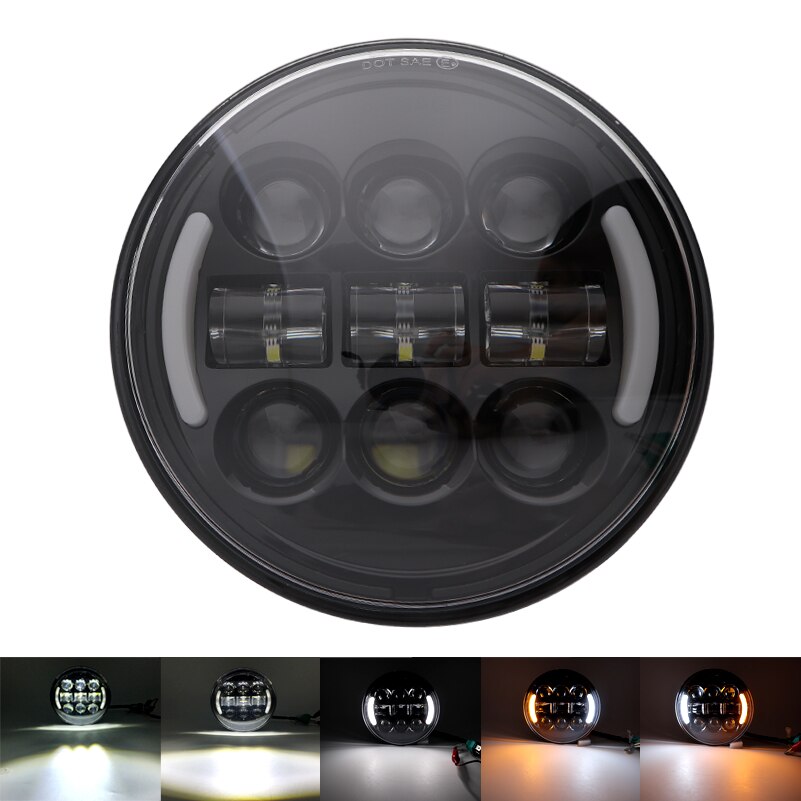 headlight for 883 Harley Dyna Sportster XL883 XL1200 5.75 inch motorcycle round led headlight assembly High power with lens: 45W Type B Black