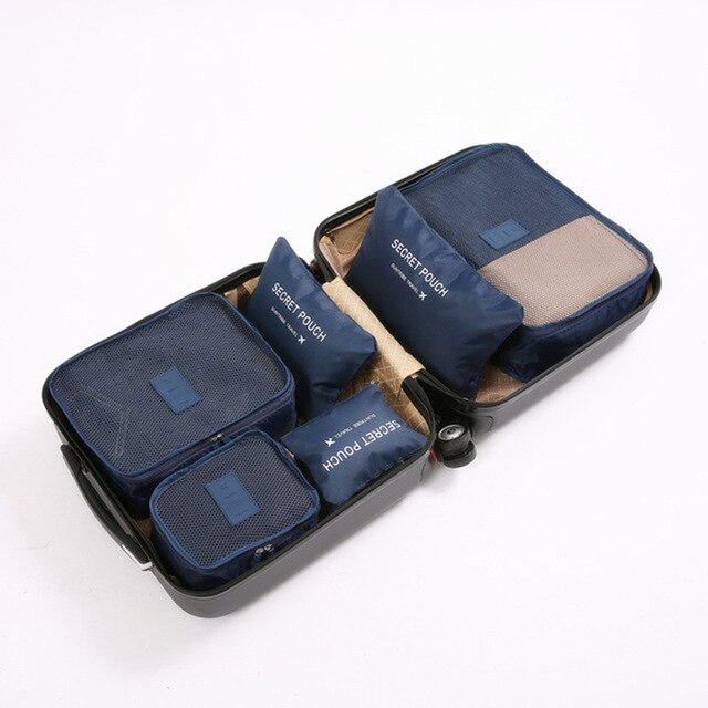 6Pcs/set Travel Luggage Storage Bags Suitcase Packing Set Portable Waterproof Clothes Baggage Cube Cases Organizer bag in bag: Navy