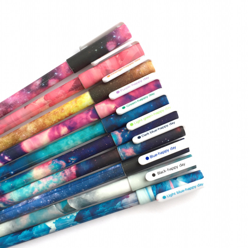 10 Uds pluma de gel de color galaxia estrella estrellada 0,5mm bolígrafo bolígrafos canetas artículos de papelería accesorios de oficina útiles escolares F308