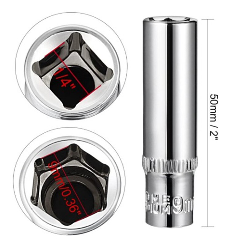 11Pc 1/4 Socket Set Adapter Long Sockets 4-14mm Deep Socket Tool Heads Torque Spanner Ratchet Socket Wrench