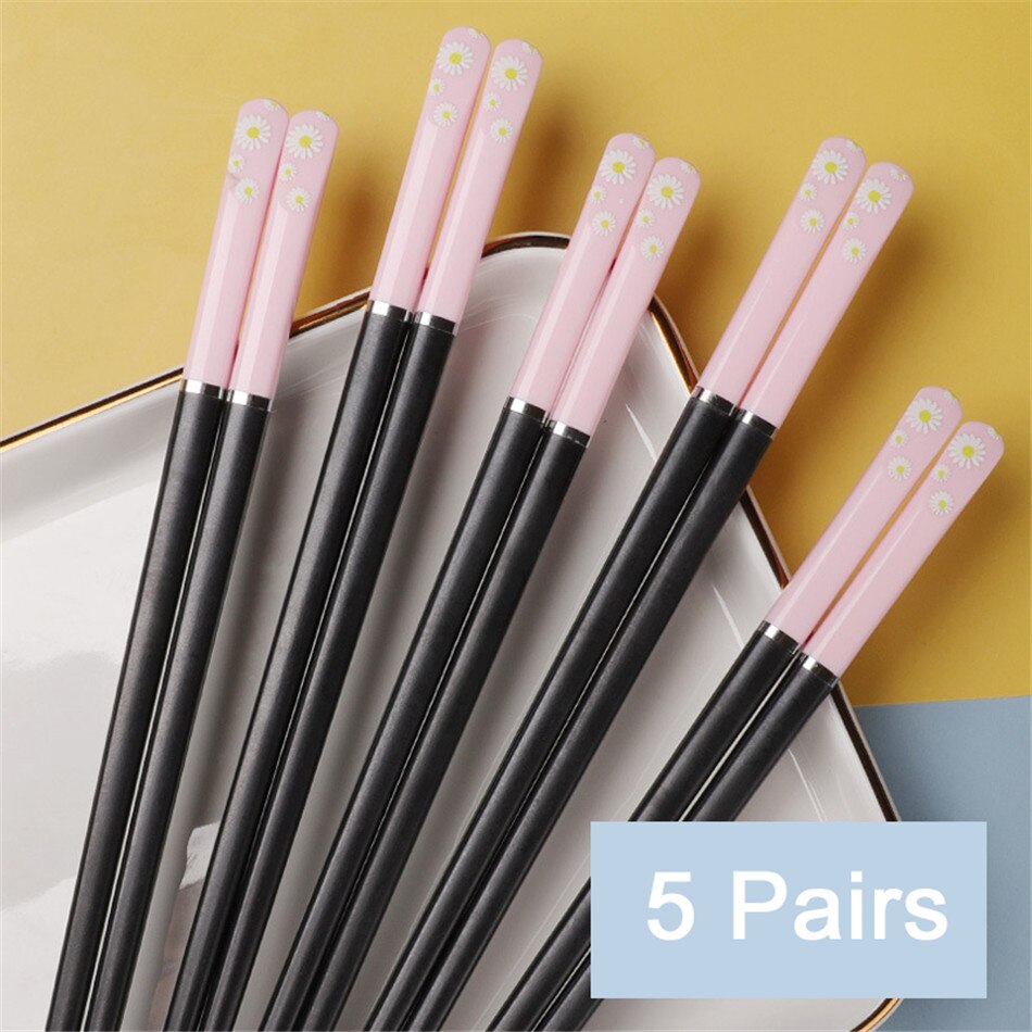 Japanese Style Household Chopsticks Color Antibacterial Alloy Chopsticks Non-mold Nail Chopsticks Tableware: Pink black