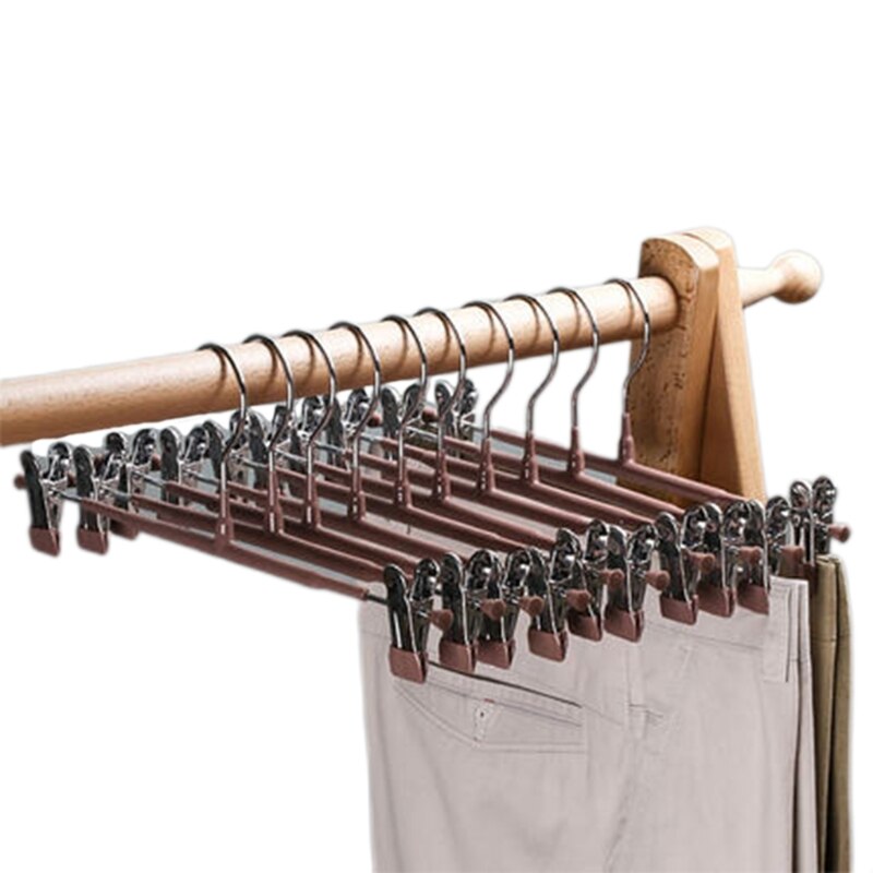 10x Bottom Hangers Heavy Duty Clothes Coat Trousers Pants Hanging Drying Rack for Slacks Jeans with 2-Adjustable Anti-Rust Clips
