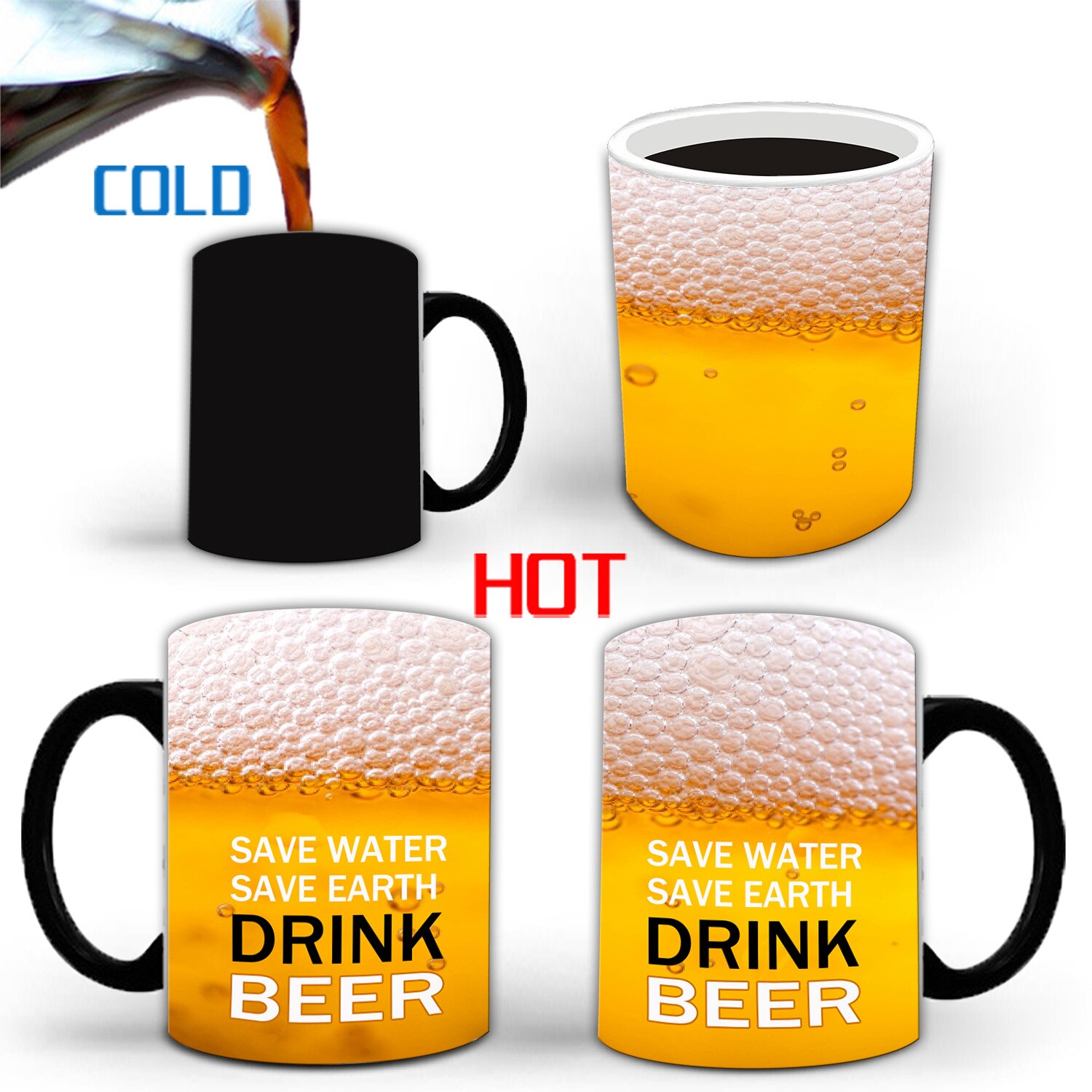 Funny Beer Mug Ceramic Water Cup Color Changing Mug Home Office Drinkware Coffee Tea Cups Heat Sensitive Friends