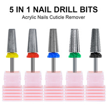 Brocas para uñas 5 en 1, removedor de cutículas de acrílico, broca de acero de tungsteno, herramienta de manicura y pedicura para salón de casa