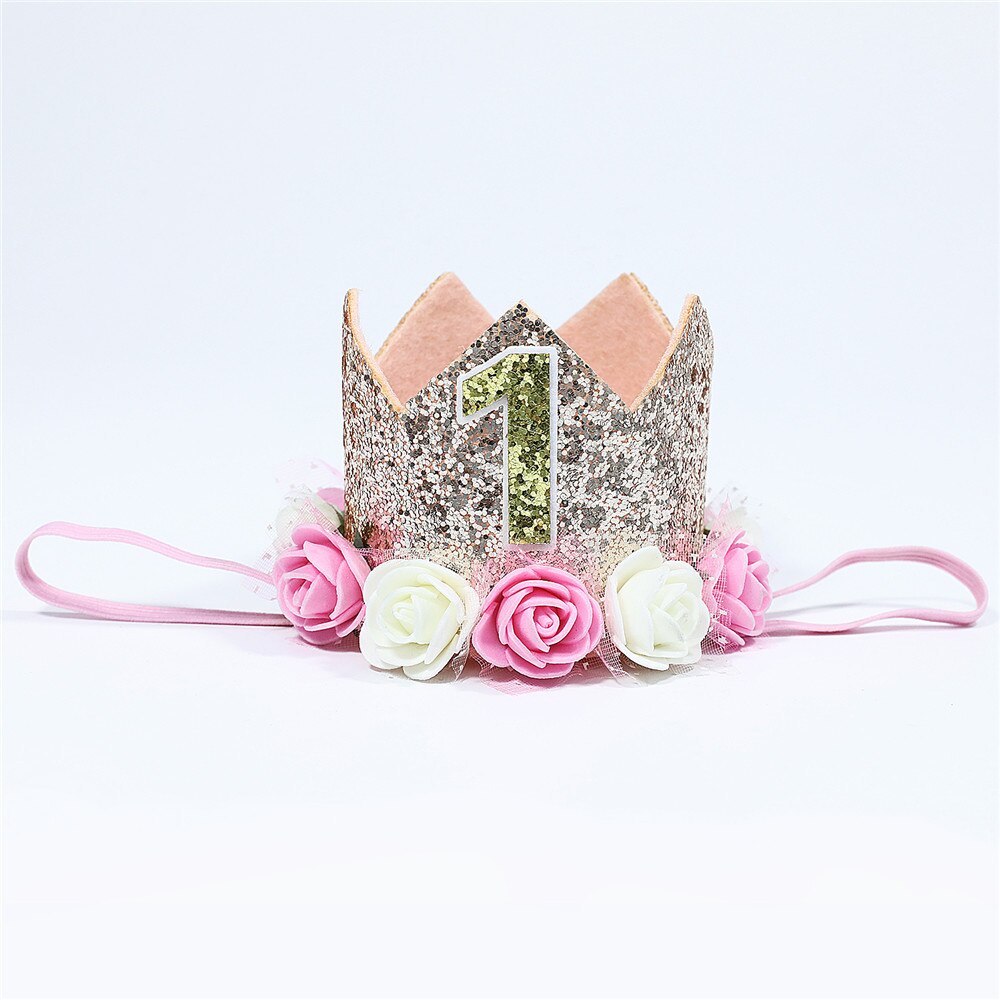1st fødselsdag krone hat baby 1 2 3 år gammel fødselsdag blomst kronhuer baby shower fødselsdagsfest dekorationer hår tilbehør: Stil 4