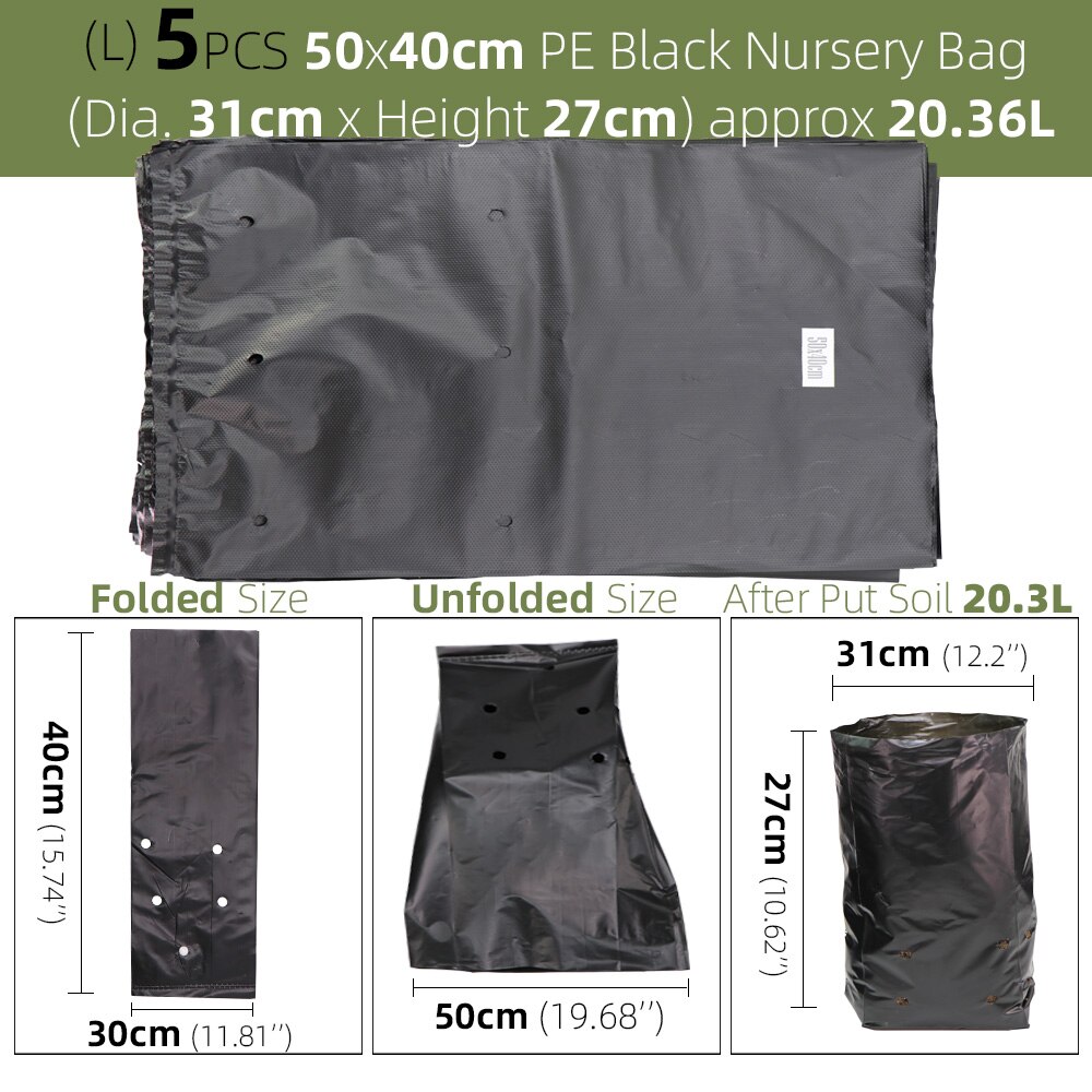 Sacs de pépinière en plastique PE, sacs de culture de plantes, Pots de semis avec trous respirants pour Fruits, légumes, fleurs, fournitures de jardin: L-5PCS