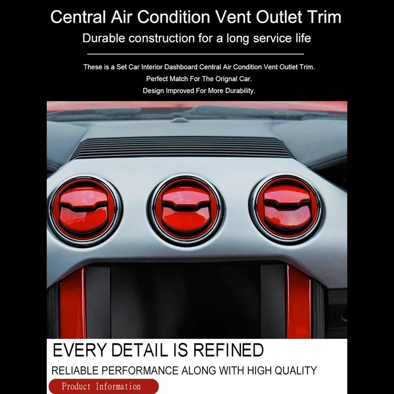 6x aluminium auto dashboard sierlijsten airco airconditioning ventilatierooster afdekring cirkelvormige sierlijst sticker geschikt voor ford mustang 15-17