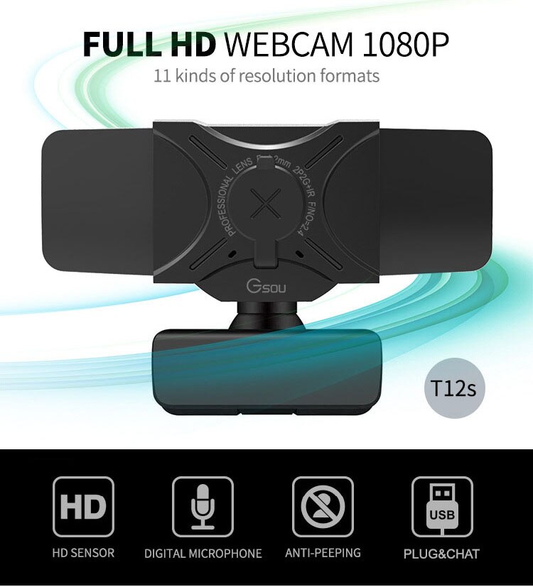 T12s Usb Camera Voor Pc Camara Web Full Hd 1080P Met Microfoon Webcam Voor Video Conference Webcam Voor Computer voor Pc Laptop