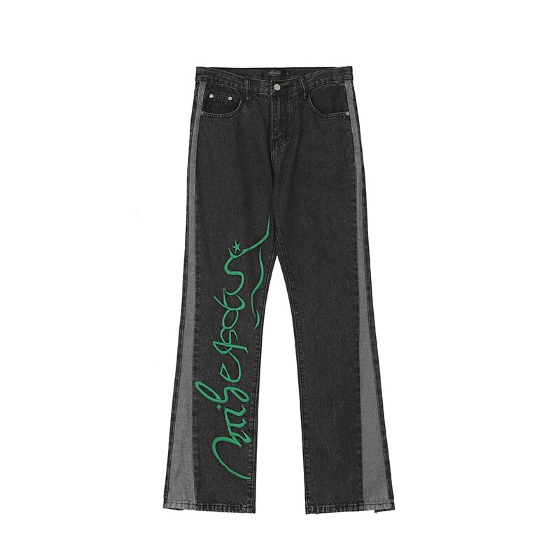 Harajuku – jean déchiré pour hommes et femmes, coupe trouée, lettre rétro, décontracté, poches délavées, droit, Baggy, pantalon en Denim, Streetwear: Black / Asian XL
