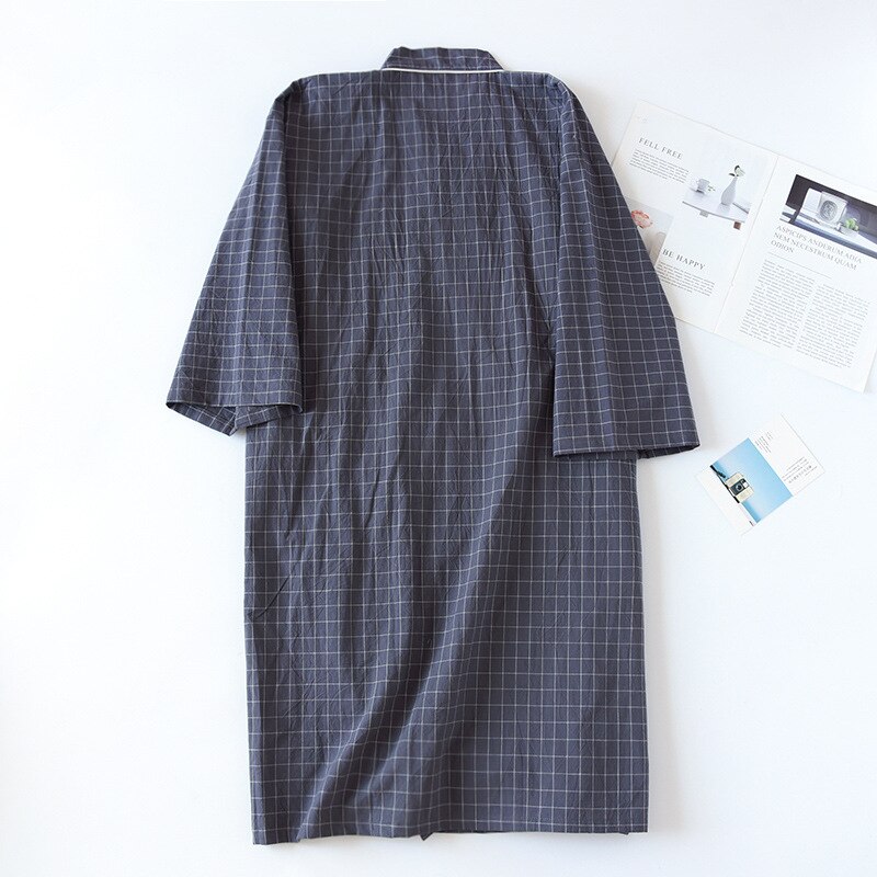 Spring Summer Thin Men'S Kimono Cotton Crepe Men'S Nightgown Summer Nightdress Large Size Yukata Sweat Steamed Clothes Kimono