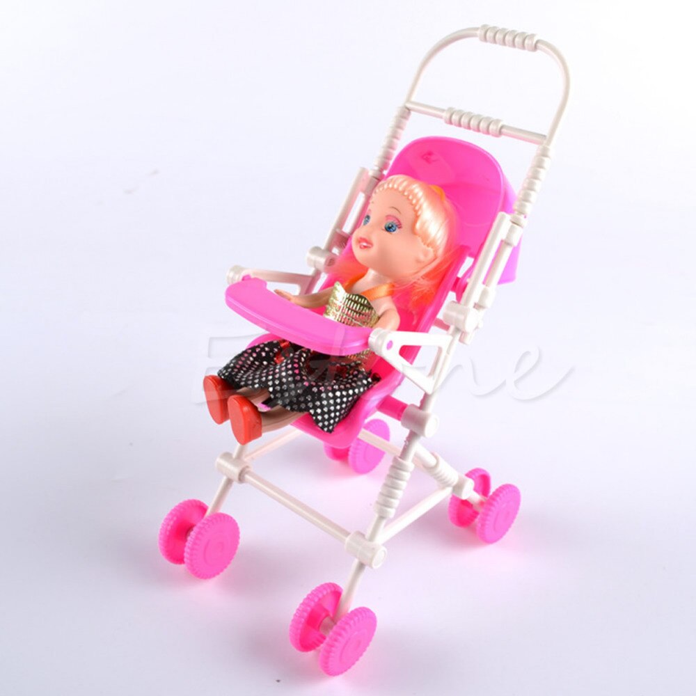 1pc Top Brand Assembly Baby Stroller Trolley Nursery Furniture Toys For Doll Pink
