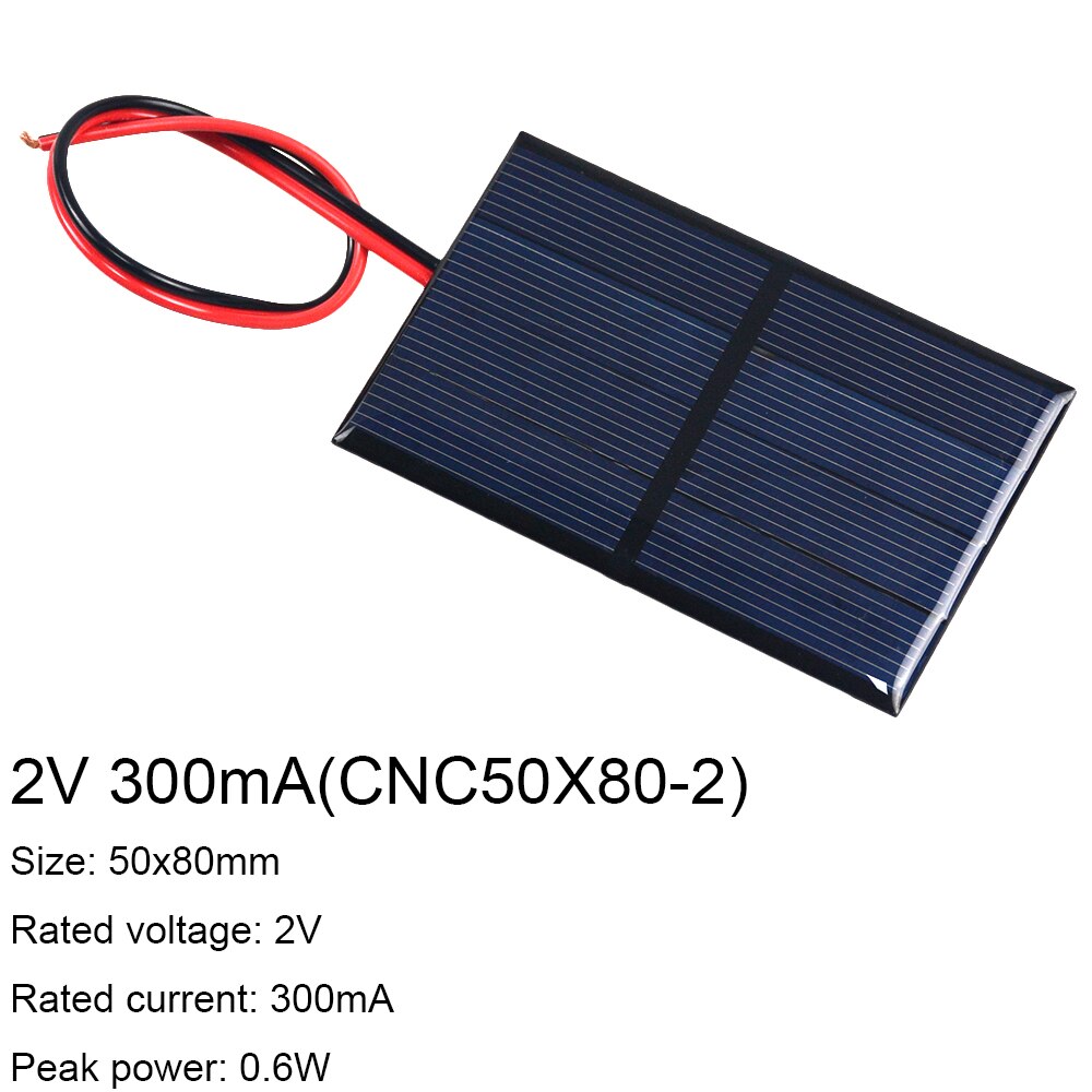 1PCS 1V 1.5V 2V 3V 3.5V Solar Panel With 30CM Wire Mini Solar System DIY For Battery Cell Phone Charger 300mA 500mA 0.3W 0.65W: 2V 300mA