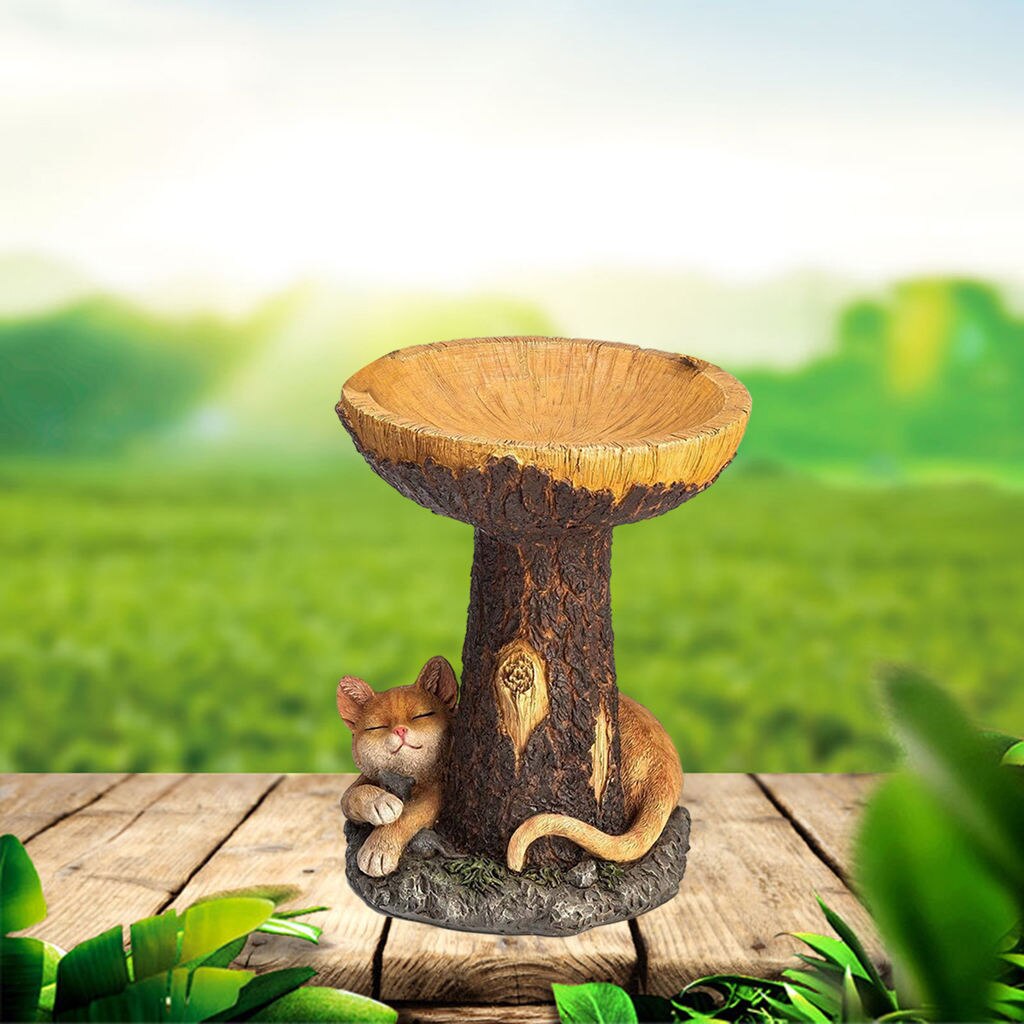 Resin Bird Bath Outdoor Garden Decoration Ornament Birdbath with Pedestal Retro Courtyard Wild Birds Feeder Try