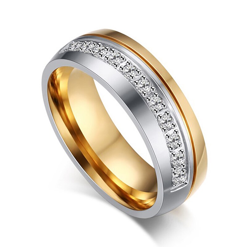 Vielsesring til kvinder og mænd guldfarve kærlighed engagement smykker par rustfrit stål ring valentinsdag: 10 / Med zirconia