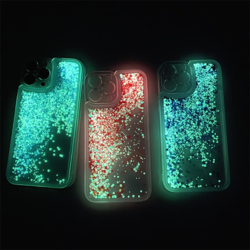 Glow Dark Luminous Liquid Sand Glitter Phone Case for iPhone 14 15 Pro Max 16 13 12 14Pro Luxury Brilliant Quicksand Cover Hood