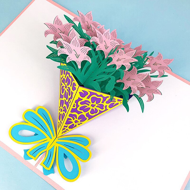 Carnation Flowers Bouquet Greeting Cards for Father Mother Birthday Card 3D Pop Up Cards Mothers Day Card I Love Mom