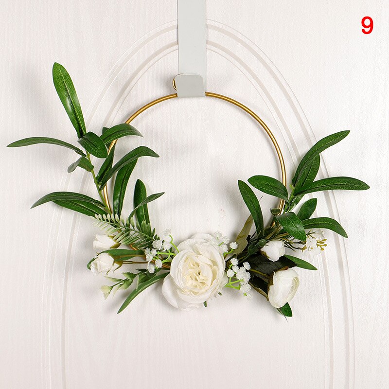 Le plus Polygona Simulation fleur couronne porte tenture murale fleur cerceau couronne anneau en métal guirlande suspendue pour décoration murale de mariage: 9