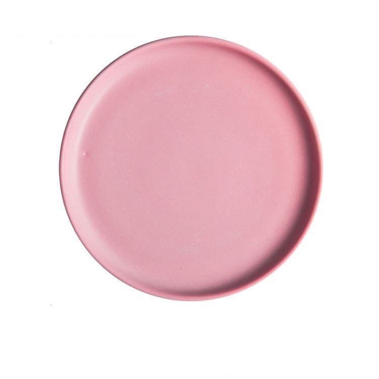 1Pc Keramische Diner Platen Rundvlees Vlakke Plaat Servies Ronde Effen Kleur Dessert Eenvoudige En Creatieve Salade Cutter Gerechten: PINK / 10 inches