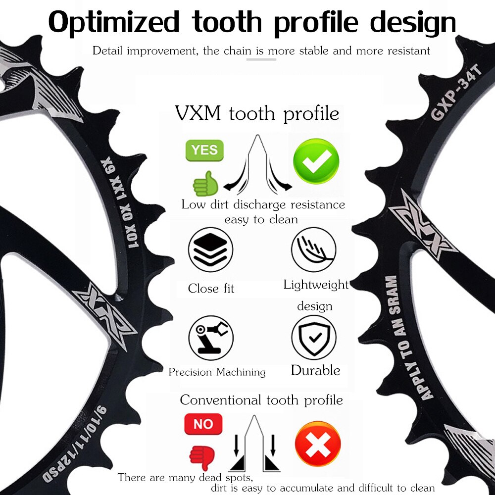 Vxm fiets gxp kettingblad smal breed mtb kettingblad 30t 32t 34t 36t 38t 40t voor sram  xx1 x9 xo x01 gx11 eagle  nx 1/3mm crankstel