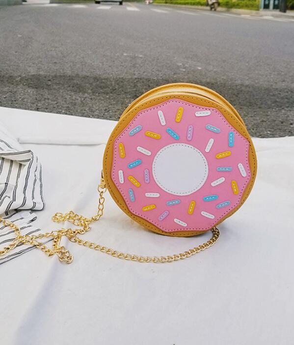 Donut Messenger Bag - 18x18x7cm - Chain Strap - Geometric Pattern - PU Leather: Orange donuts