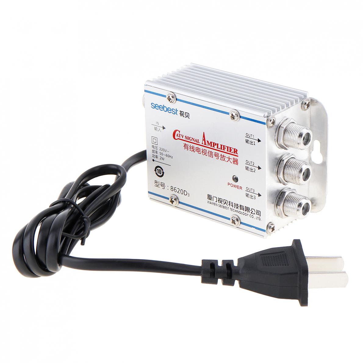 1 In 3 Out CATV Amplifier 20db Adjustable Cable TV Signal Amplifier Booster Splitter Support 45-860MHz 2W for Family Routing