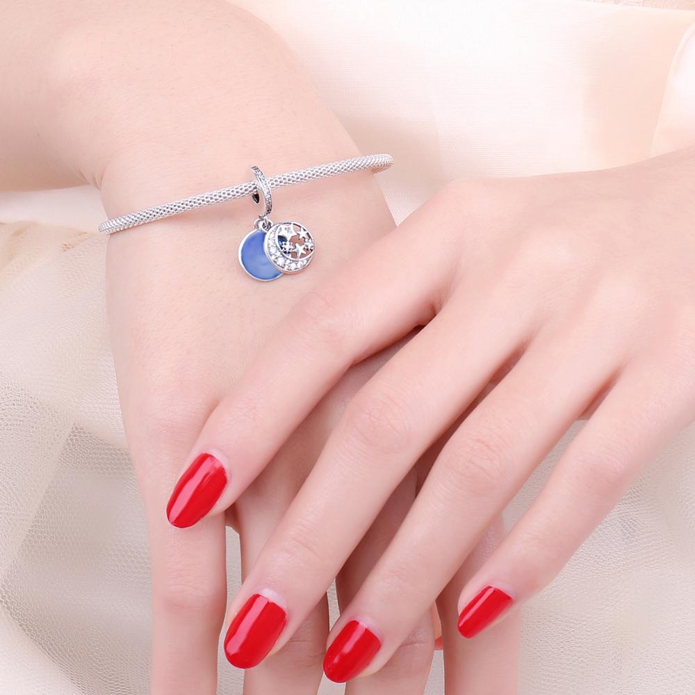 JewelryPalace Blue Moon Star 925 Sterling Silver Bead Charms Silver 925 Original For Bracelet Silver 925 original Jewelry Making