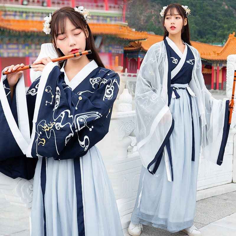 Verbetering Hanfu In Nationale Douane Pak-Jurk Relatie Lood Wijde Mouw Twinset + Taille Rok Pak