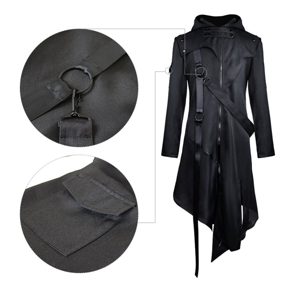 Mannen Halloween Gothic Lange Mouw Capuchon Pure Kleur Halloween Cosplay Vintage Kostuum Мужская Куртка