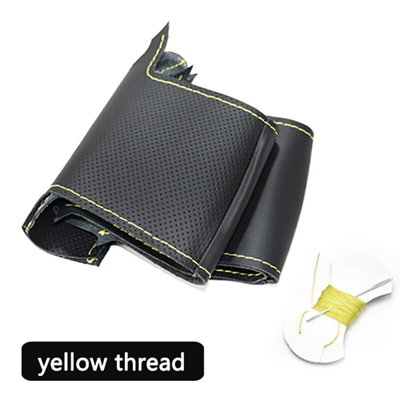 Handsewing Zwarte Kunstmatige Lederen Stuurwiel Covers Voor Ssangyong Korando: Yellow thread
