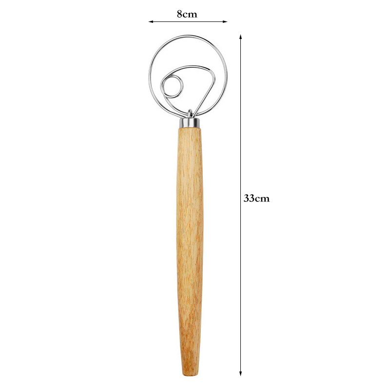 Batidor de masa con mango de madera grande, batidor danés, batidora Manual de masa para pan, batidor de cocina, batidor Manual de huevos, herramientas para hornear, accesorios: Negro