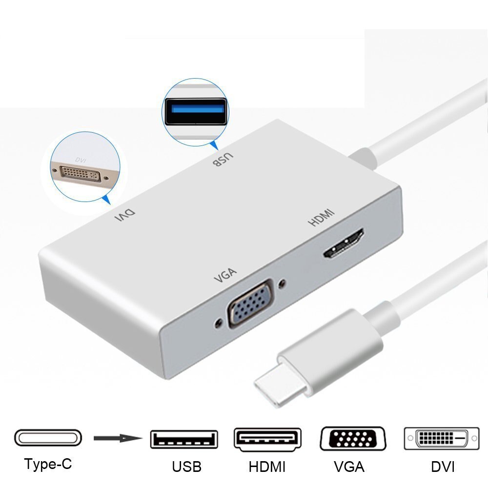 4 In 1 Usb C Hub Type C Naar Hd Vga Dvi Usb 3.0 Adapter Kabel Voor Laptop Apple Macbook google Chromebook Pixel