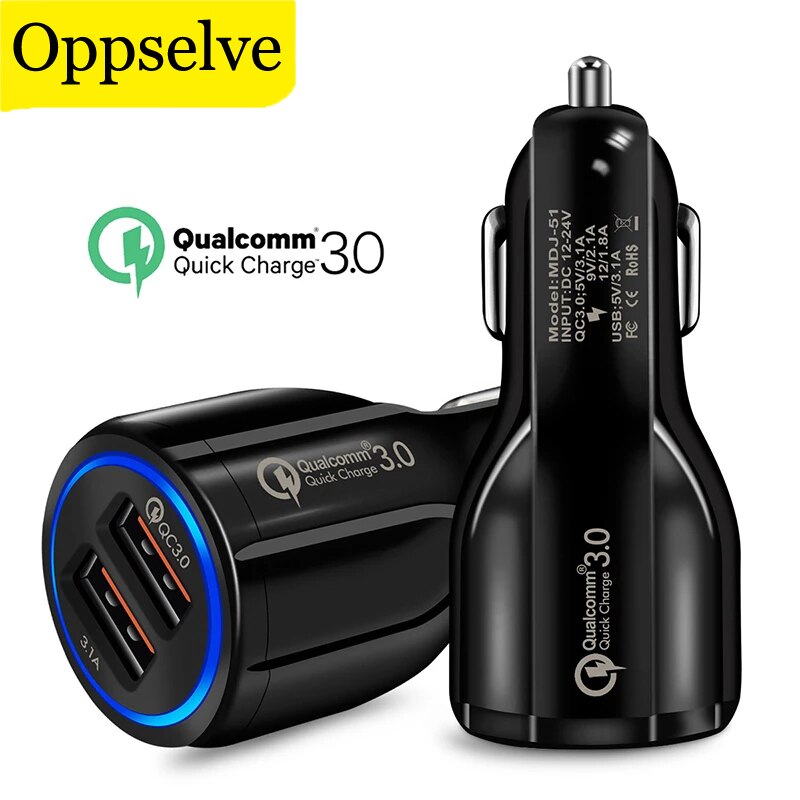 Oppselve Charge rapide 3.0 double USB chargeur de voiture 5V3A Turbo chargeur de voiture rapide chargeur de téléphone portable pour iPhone Xiaomi adaptateur de voiture