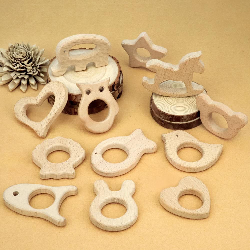 Juguetes de gimnasio para bebé DIY, colgante de collar de madera, juguetes de mordedor de madera de alimentaria, juguetes de dentición de madera