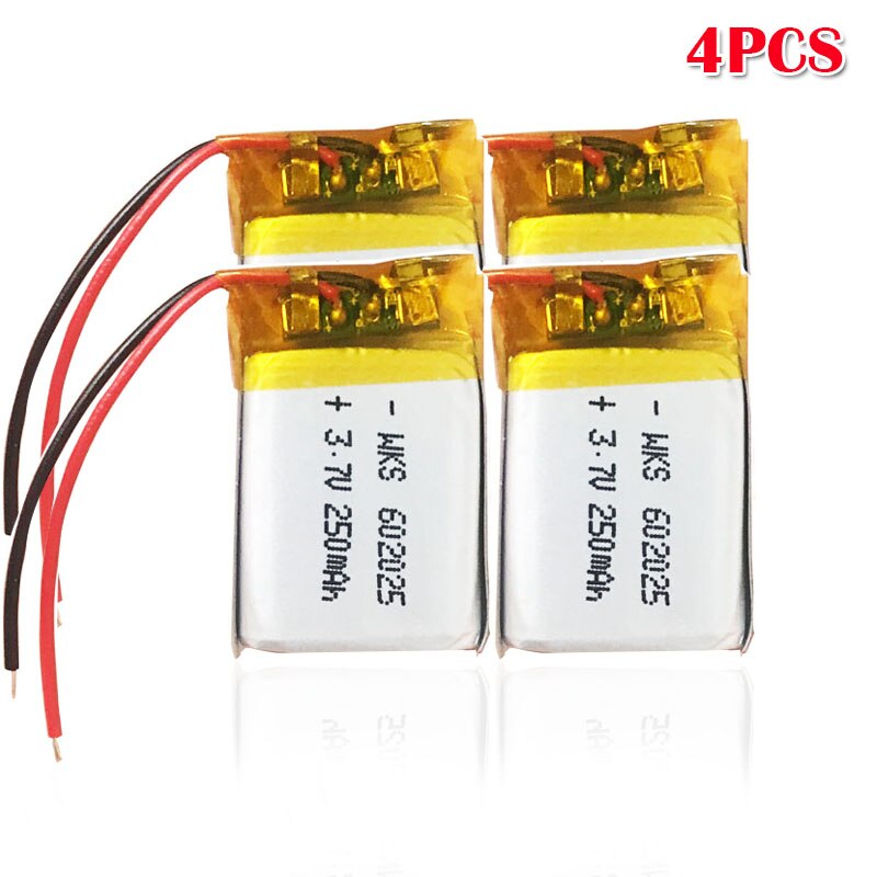 250 mah 3.7v 602025 litium polymer li-po li ion oppladbart batteri for  mp3 mp4 mp5 gps psp dvr mobile bluetooth li-po celler: 4 stk