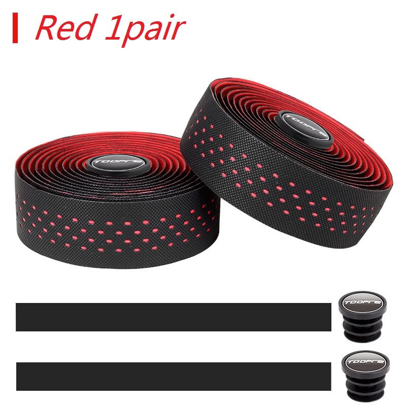 TOOPRE road handlebar strap bicycle strap non-slip breathable sweat-absorbing silicone curved perforated handlebar strap: Red 1pair