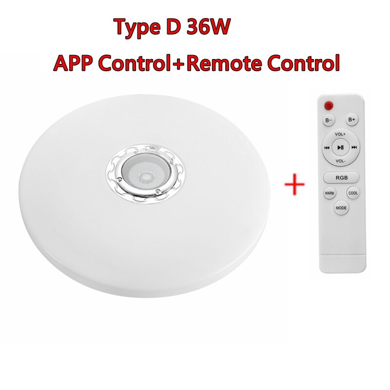 Smart APP + Remote Control LED Bluetooth Speaker Loundspeaker Player with RGB Dimmable Ceiling Light Panel Lamp For Kids Bedroom: D 36W Remote Control