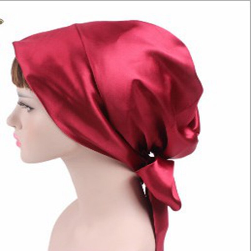 doux soie femmes nuit sommeil coiffe de tête serviette de douche chapeau réglable dames cheveux longs soins Bonnet Scraf Satin chapeau accessoires: wine red