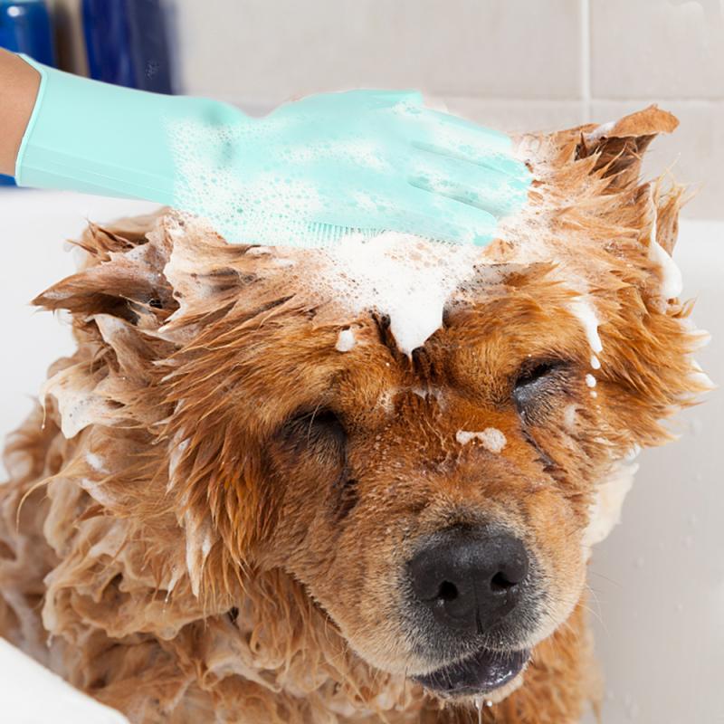 1PC Silicone Dishwashing Scrubber Gloves Kitchen Cleaning Gloves Bath Pet Dog Left Right Hand Gloves Household Cleaning Tools