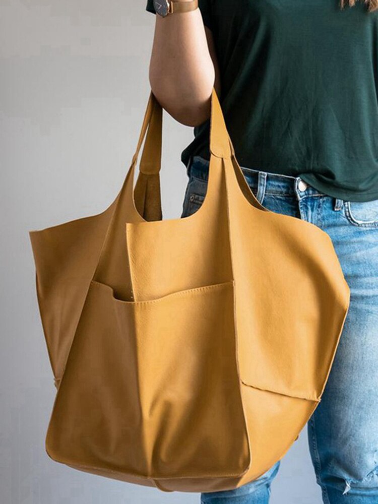 Vintage Schoudertas Vrouwen Trend Luxe Handtas Grote Capaciteit Shopper Bag Vrouwelijke Tote Zachte Pu Lederen Shopper: YELLOW