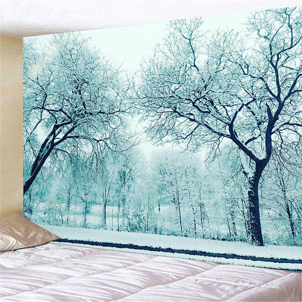 Snow Forest Trail Print Polyester Tapestry Wall Hanging Art Decoration for Curtain Landscape Tree Psychedelic Wall Hanging: 150x100cm / style-4
